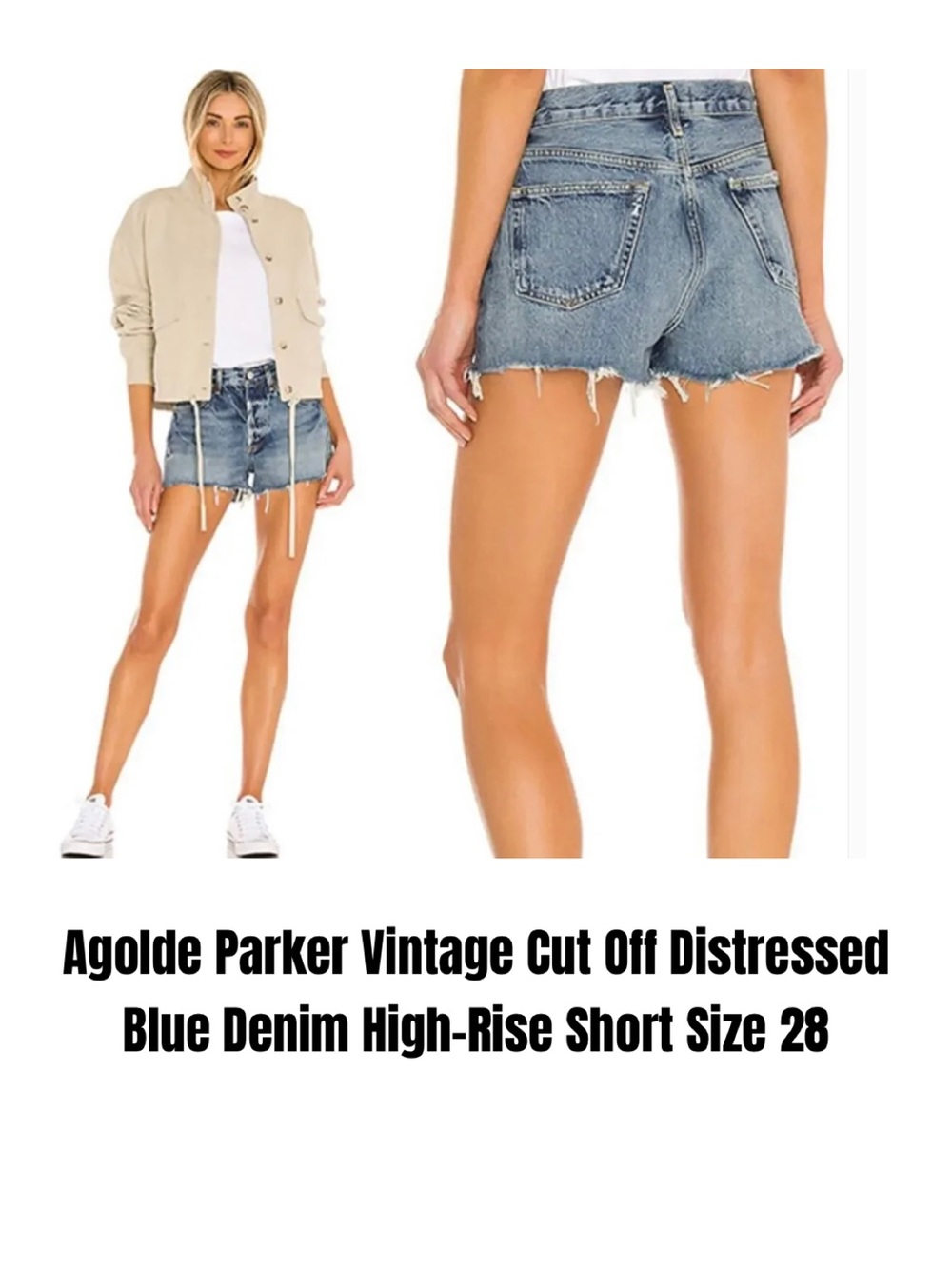Agolde Parker Vintage Cut Off Distressed Blue Denim High-Rise Short Size 28